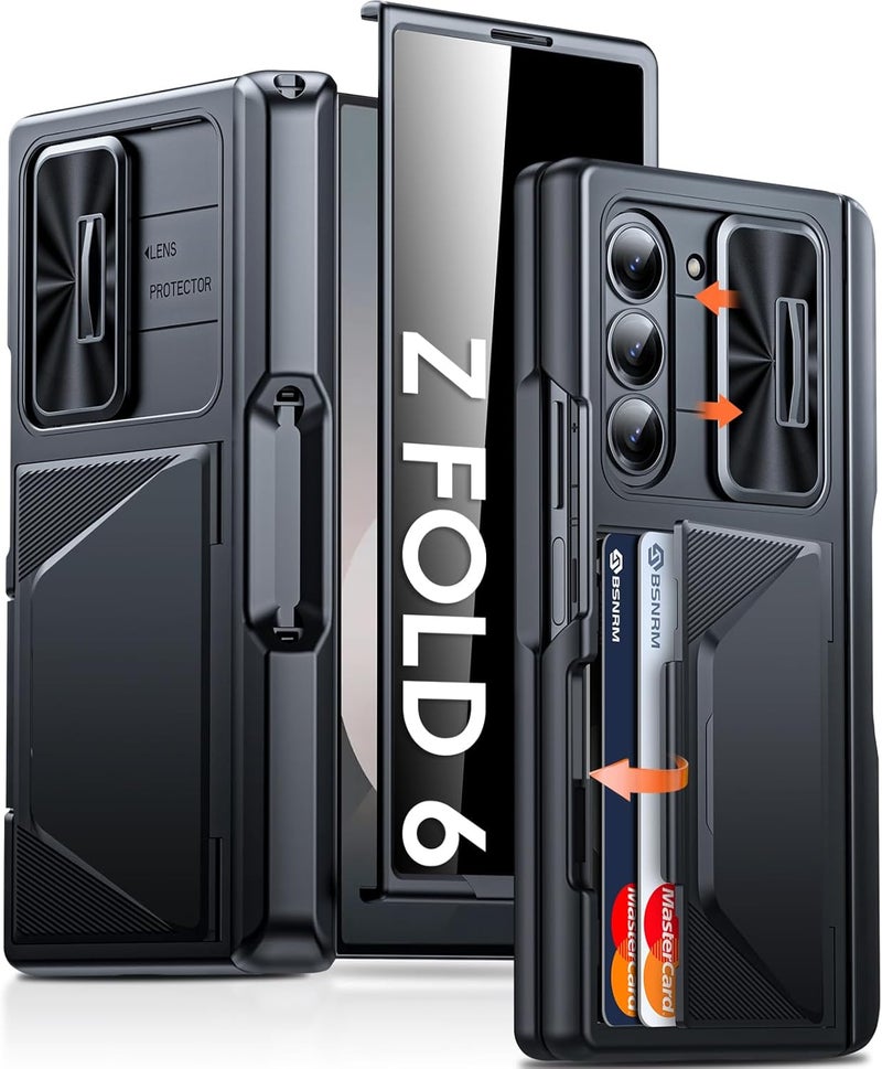BSNRM for Samsung Galaxy Z Fold 6 Case with Card Holder RFID Blocking & S Pen Holder & Slide Camera Cover& Hinge Protection & Privacy Screen Protector, Shockproof Wallet Case for Galaxy Z fold 6,Black - Image 1